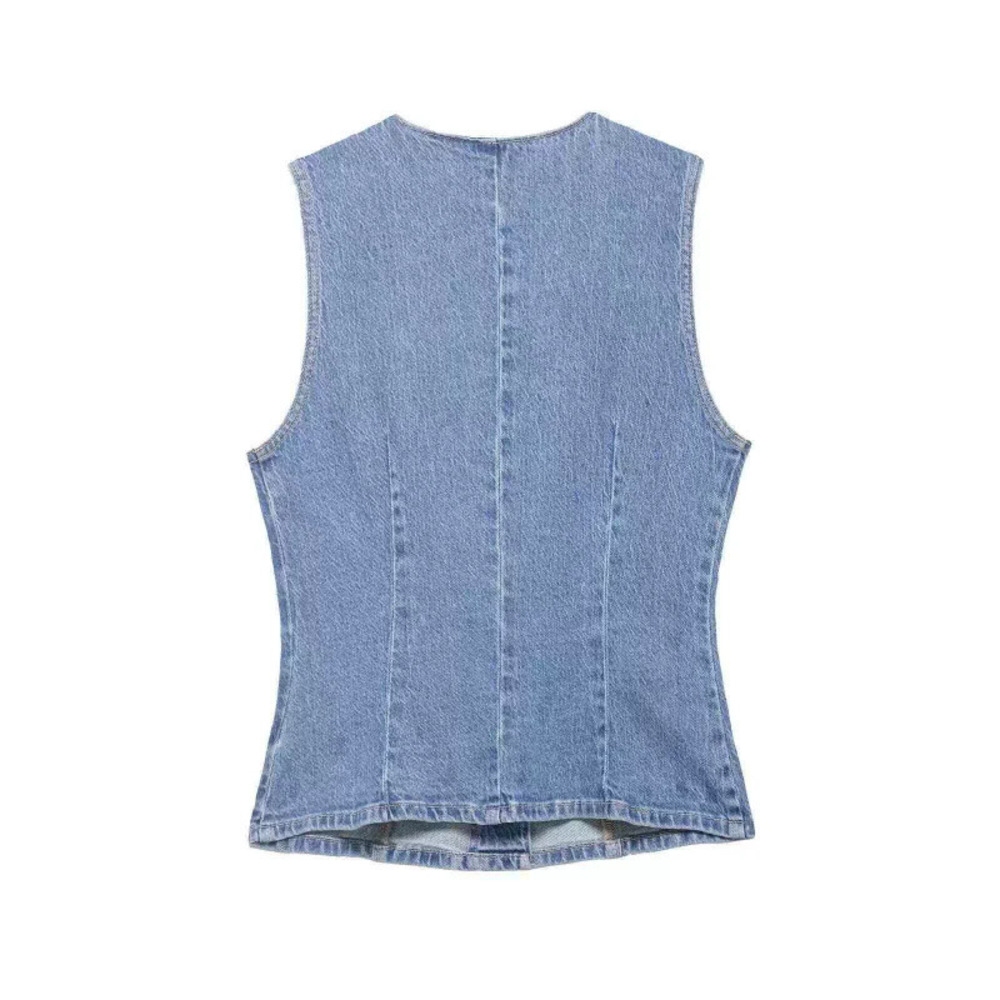 ZARA Simple Summer Light Blue Fitted Diagonal Button Tank Top